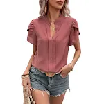 European And American Pullover V-neck Sexy Red Short-sleeved Shirt — photo 4