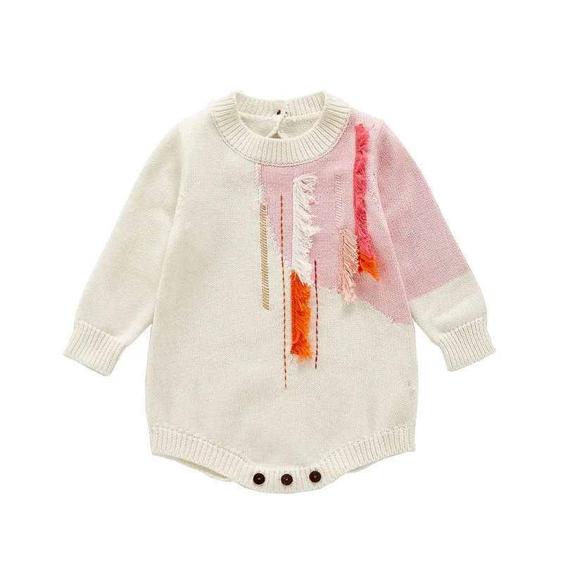 Body de lã bordado com tassel para bebê, manga longa, perfeito para recém-nascidos. Macio, confortável e ideal para manter seu bebê quentinho. — foto 1