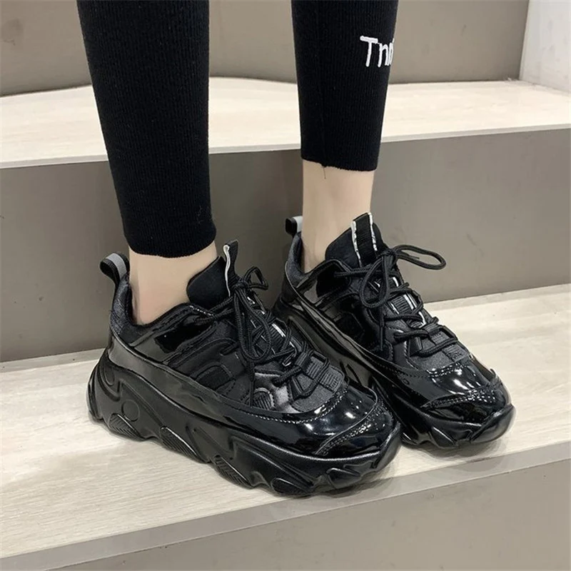 Title 5, Patent Leather Thick-soled High-rise Casual Pol...