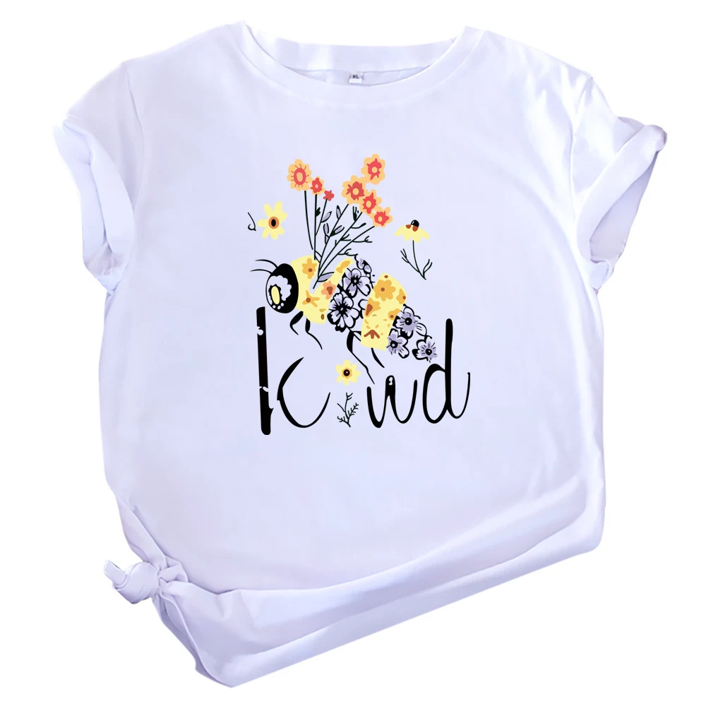 Title 5, Floral Bee Print Crew Neck Print Short Sleeves