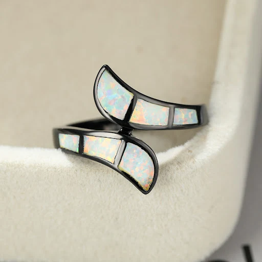 Title 4, Anel Exagerado e Personalizado Opal Arc Preto D...