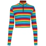 Rainbow Color Zipper Tops T shirt for women offers a stylish and versatile look, providing comfort and a unique design f — photo 5