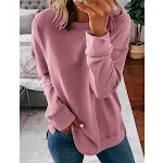 Camiseta casual de manga comprida solta com gola redonda e cor sólida — foto 5