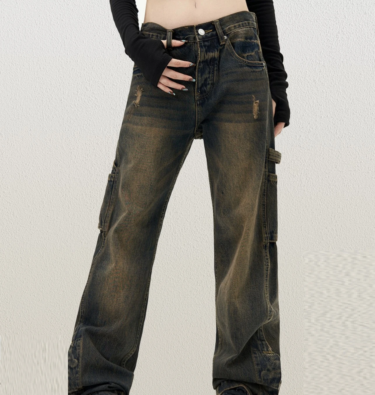 Overoles American Retro Jeans Lavado Pesado Tinte Barro Sucio — foto 6