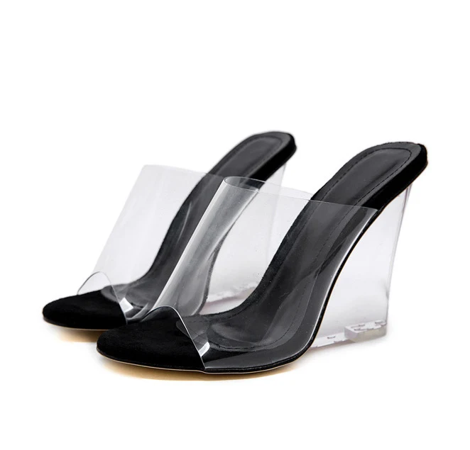Sexy transparent crystal wedge women's shoes high heels mules, perfect for adding a touch of elegance and height to any — photo 2