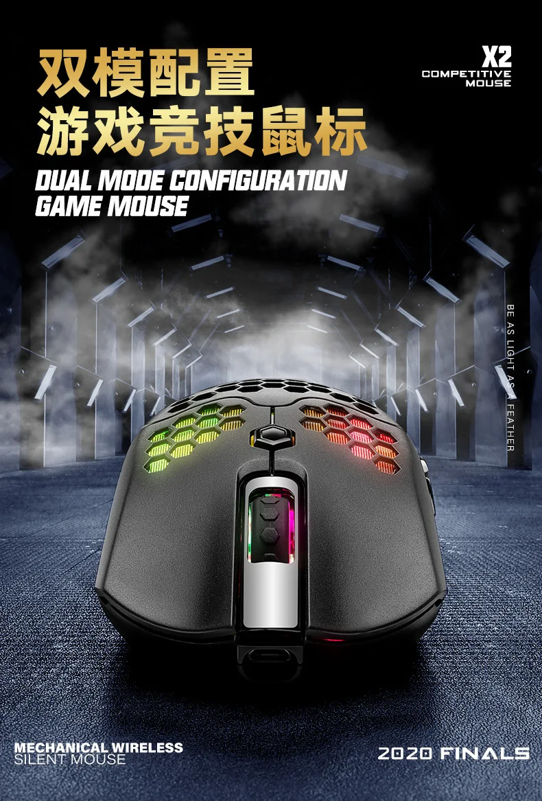 Title 20, Mouse sem fio Wolf X2 RGB para jogos com modo d...