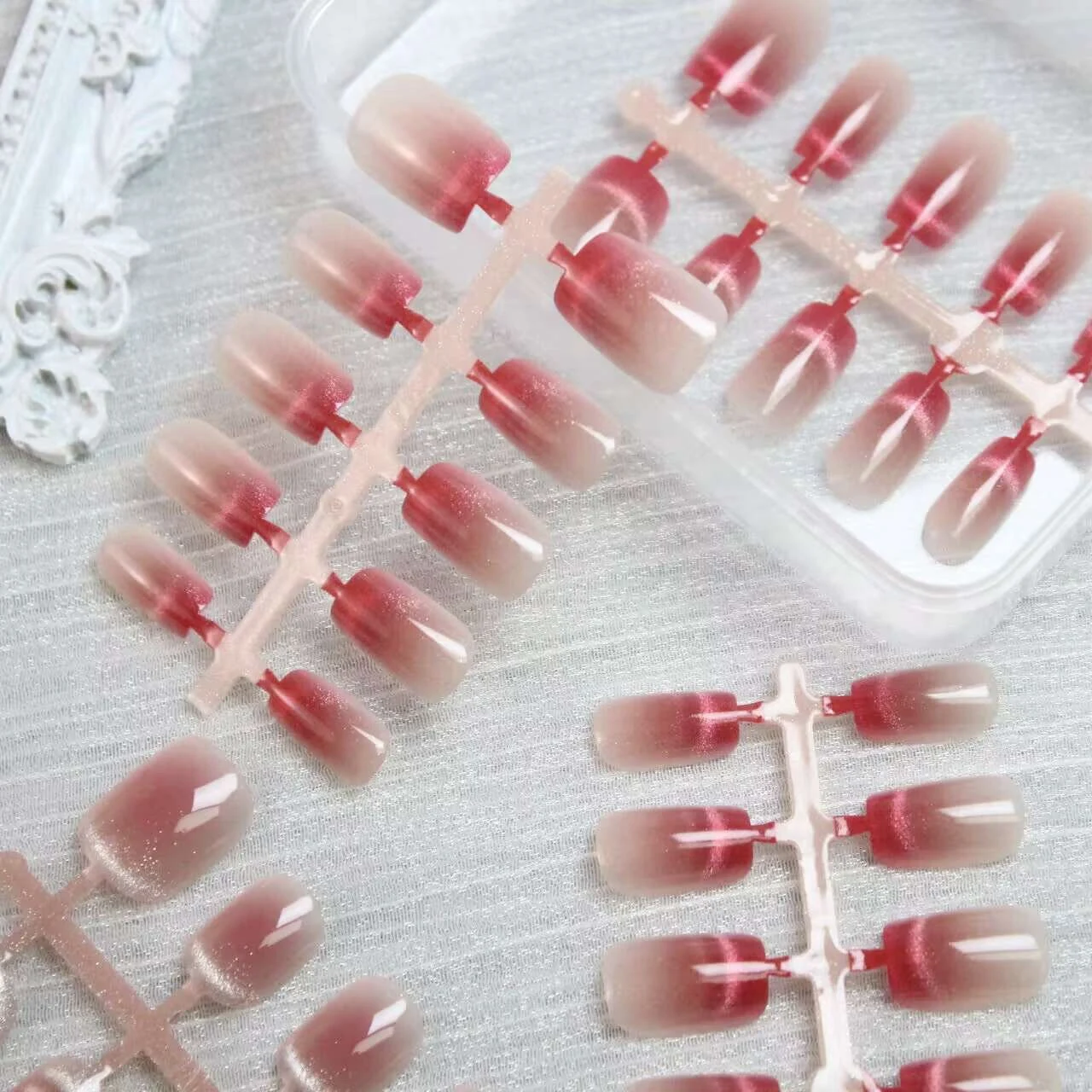 Title 4, Semi-finished Nail Tips Rainbow Cats Eye Handm...