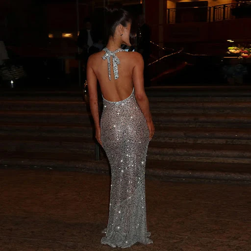 Title 4, Womens Fashionable Sequins Halter Fishtail Dress