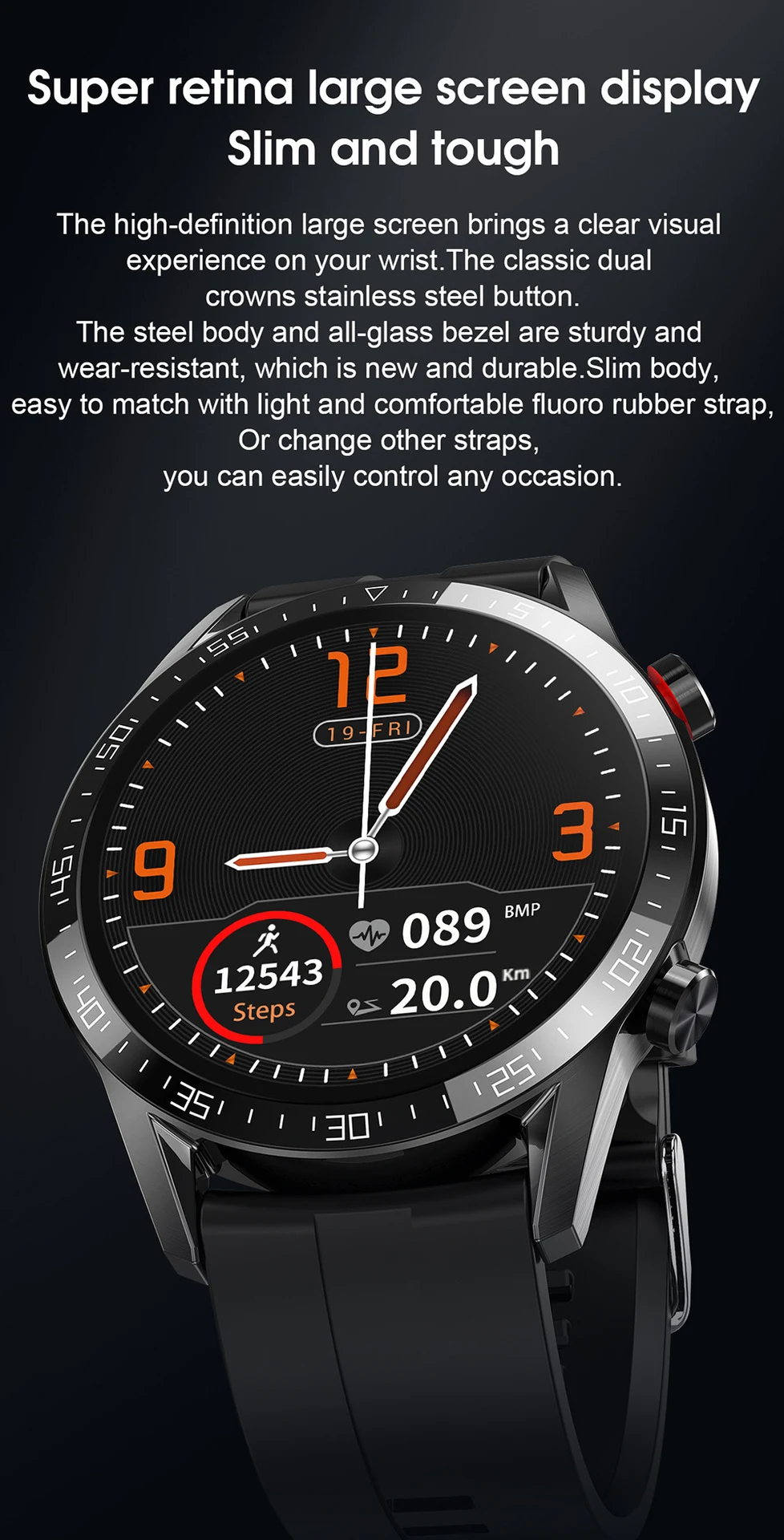 Title 5, Smartwatch L13 com monitoramento cardíaco contí...