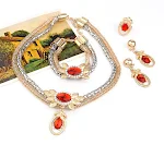 Conjunto nupcial de liga, quatro peças com flores de cristal bicolor europeias e americanas, colar, brincos, pulseira e anel 9132 — foto 1