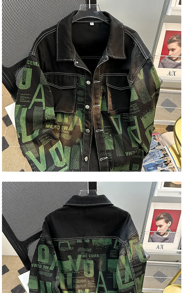 Title 3, Jaqueta masculina casual estampada de manga lon...