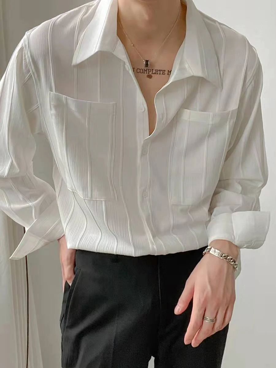 Camisa masculina de manga longa, cor sólida, moderna e estilosa. Perfeita para um visual casual e confortável. Adicione estilo ao seu guarda-roupa. — foto 2