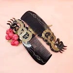 Pente autêntico grande de chifre de boi entalhado Dragão Fênix. Desembaraça, massageia o couro cabeludo, promovendo um cabelo mais forte e brilhante. — foto 1
