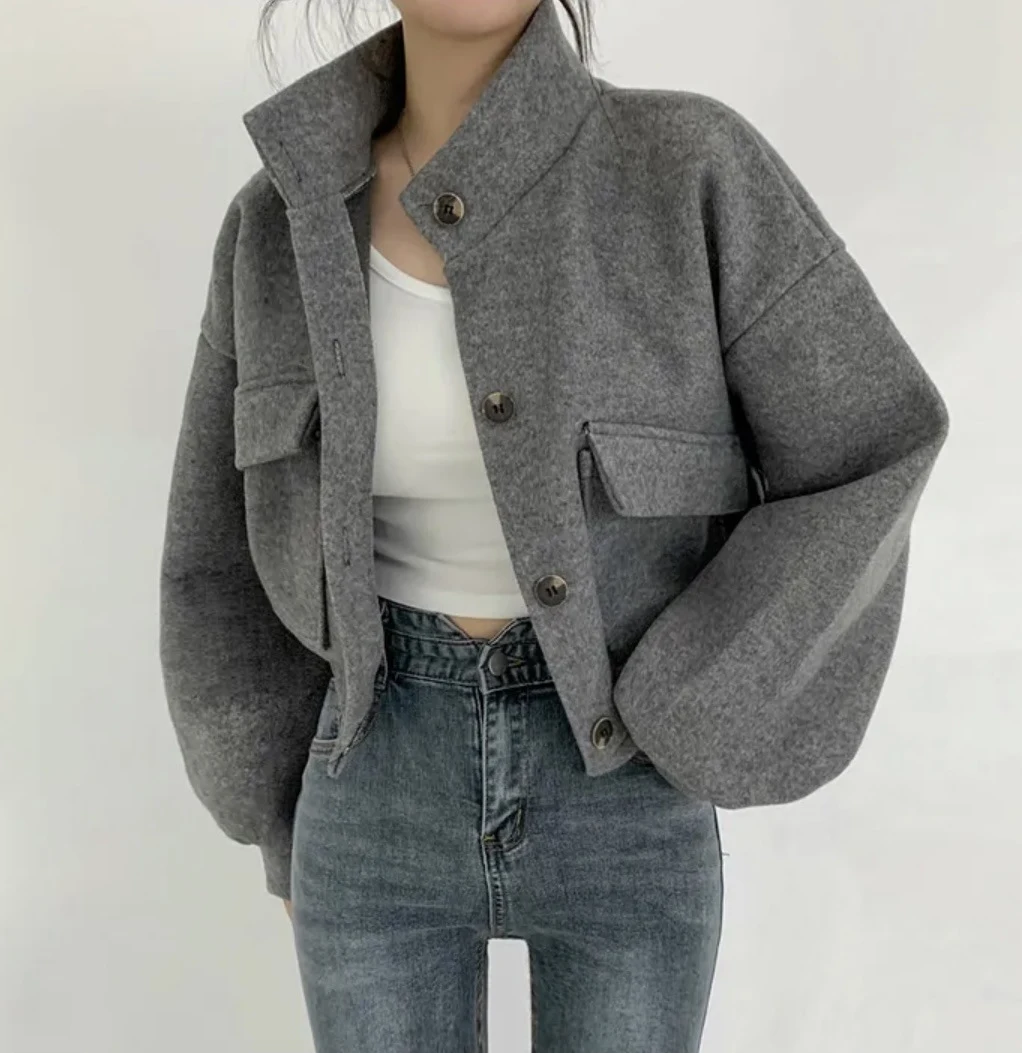 Title 2, Short Idle Style Loose Casual Woolen Coat for e...