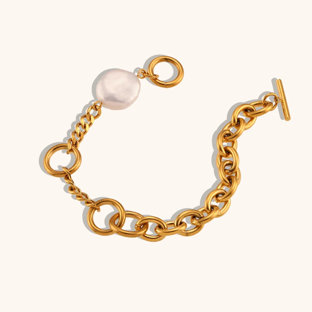 Title 5, Pulseira de pérolas com emenda de corrente em f...
