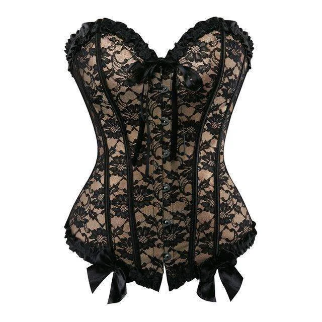 Plus Size Floral Trim Lace Up Boned Overbust Corset — photo 3