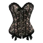 Plus Size Floral Trim Lace Up Boned Overbust Corset — photo 3