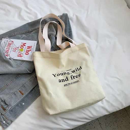 Title 2, Bolsa de lona com estampa simples em inglês, mo...
