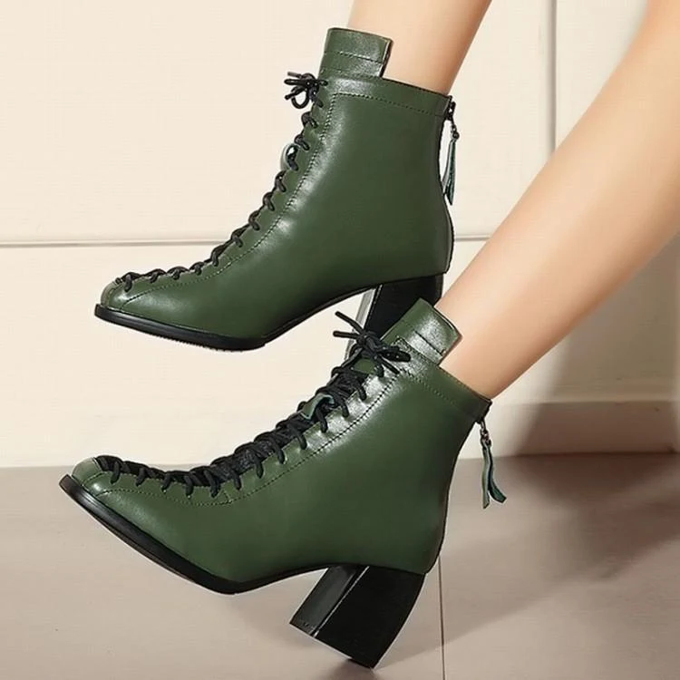Title 4, Botas Martin verde militar femininas com cadarç...