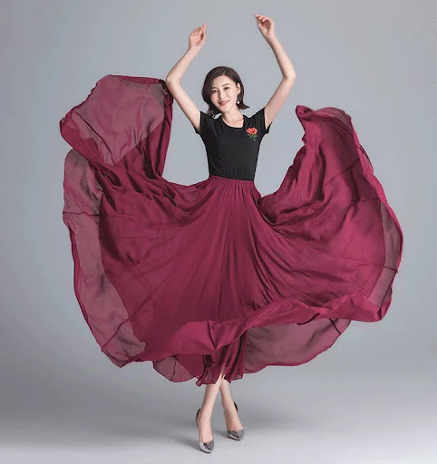 Title 11, Chiffon rok grote rode vierkante etnische dansrok