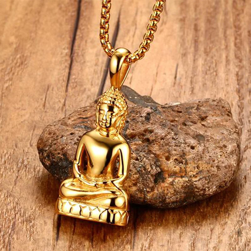 Colar com pingente de Buda em aço inoxidável, serenidade e elegância. Um amuleto de paz para usar sempre. — foto 6