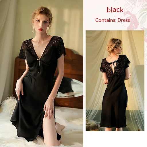 Title 5, Autumn And Winter New Sexy Nightdress Ice Silk ...