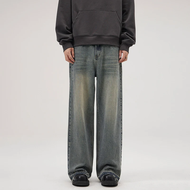 Jeans Americanos Sueltos para Hombre con Detalles de Rebaba Comodidad y Estilo Casual para un Look Relajado y Moderno Perfectos para el Día a Día — foto 2