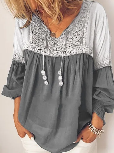 Title 4, Lace Stitching Contrast Color Loose Top