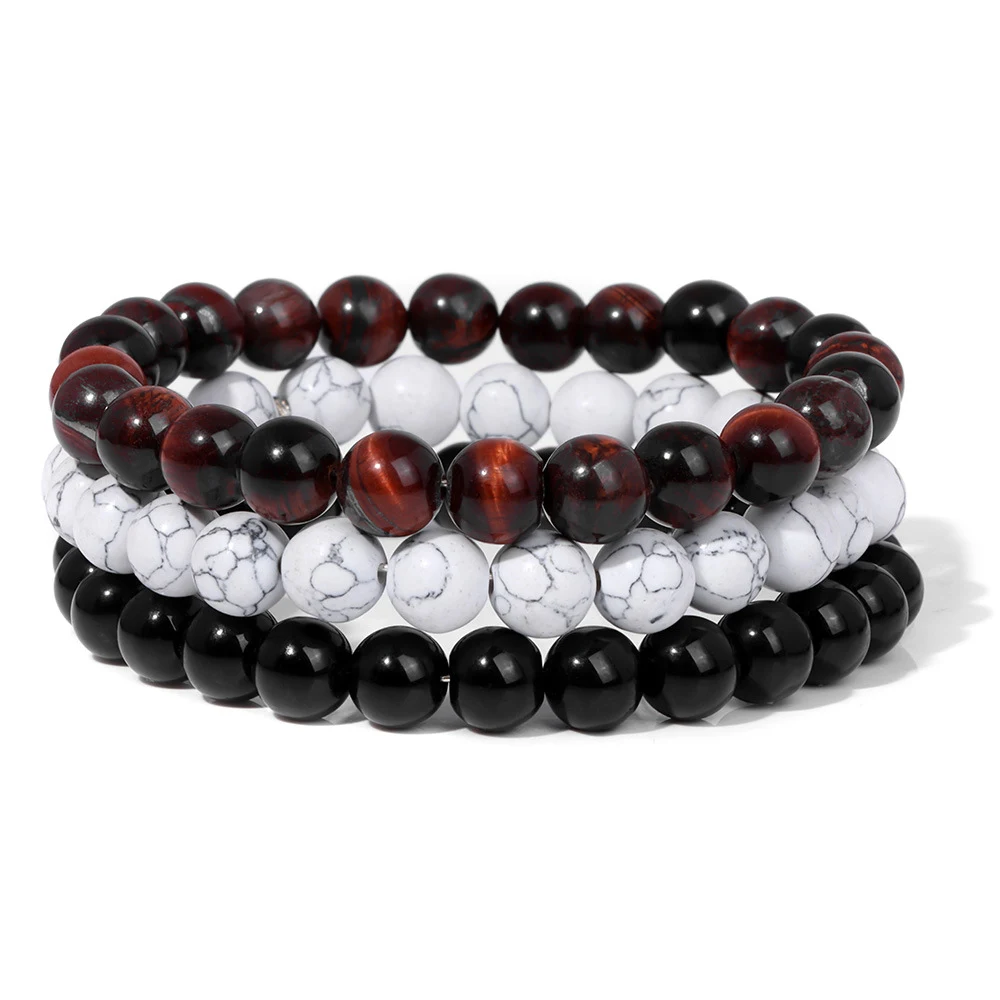 Pulseira masculina de contas de pedra natural. Elegância e estilo autêntico. Design durável e resistente. Acessório versátil. Perfeição artesanal. — foto 10