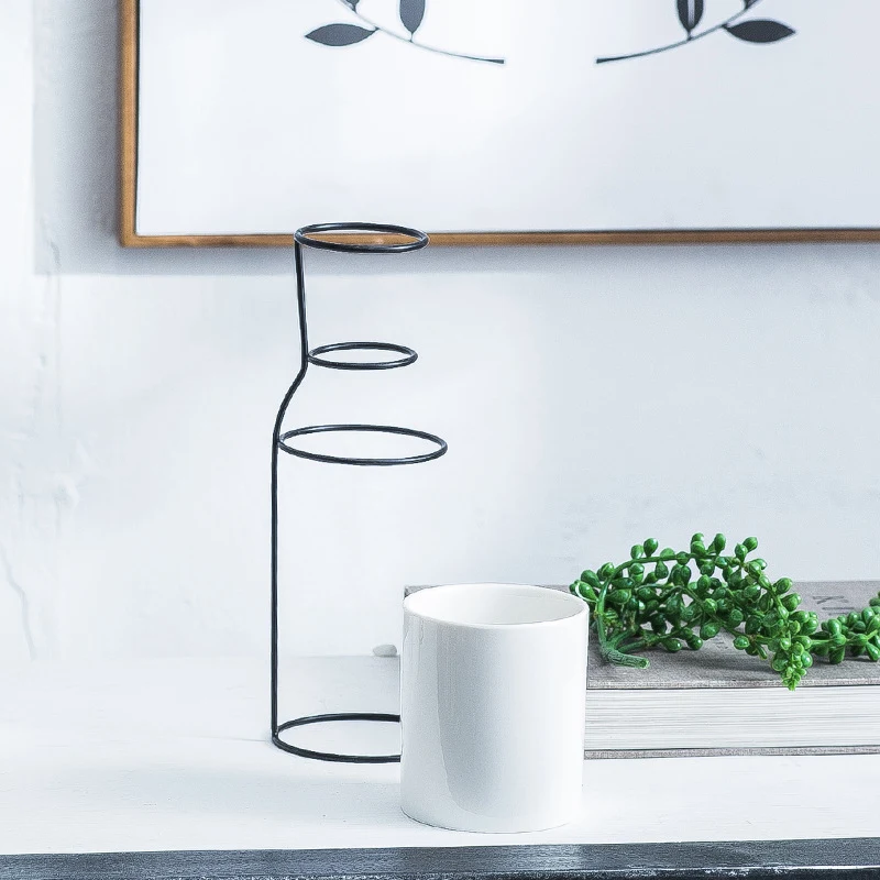Nordic Iron Art Small Vase for hydroponic flowers. Simple iron frame, small flower pot for arrangements, green radish pl — photo 5