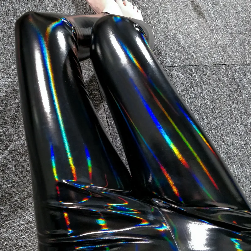 Leggings femininas finas de cintura alta, sexy, justas e alongadas XL, com efeito mágico de couro patente brilhante para primavera e outono. — foto 4