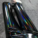 Leggings femininas finas de cintura alta, sexy, justas e alongadas XL, com efeito mágico de couro patente brilhante para primavera e outono. — foto 4