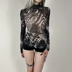 American Hot Girl Turtleneck Blooming Printed Mesh Bottoming Shirt Top, a stylish and breathable layering piece for a ch — photo 5