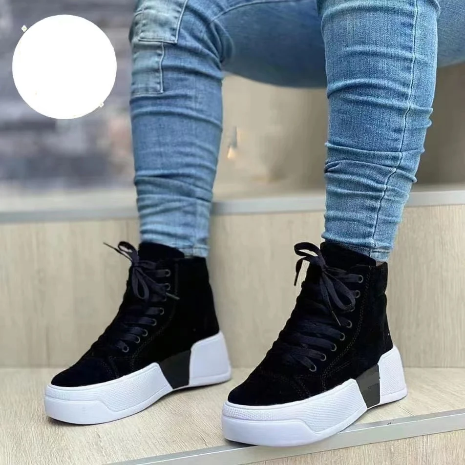 Women's Chunky Heel Boots Round Toe Lace-Up Flats Shoes Suede Ankle Boots. Comfortable, stylish footwear perfect for any — photo 7