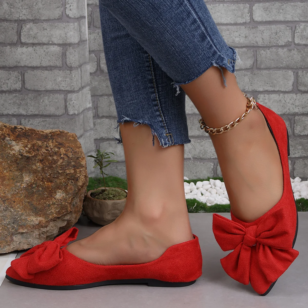 Title 4, Big Bow Flat Shoes Pointed-toe Low-heeled Women...