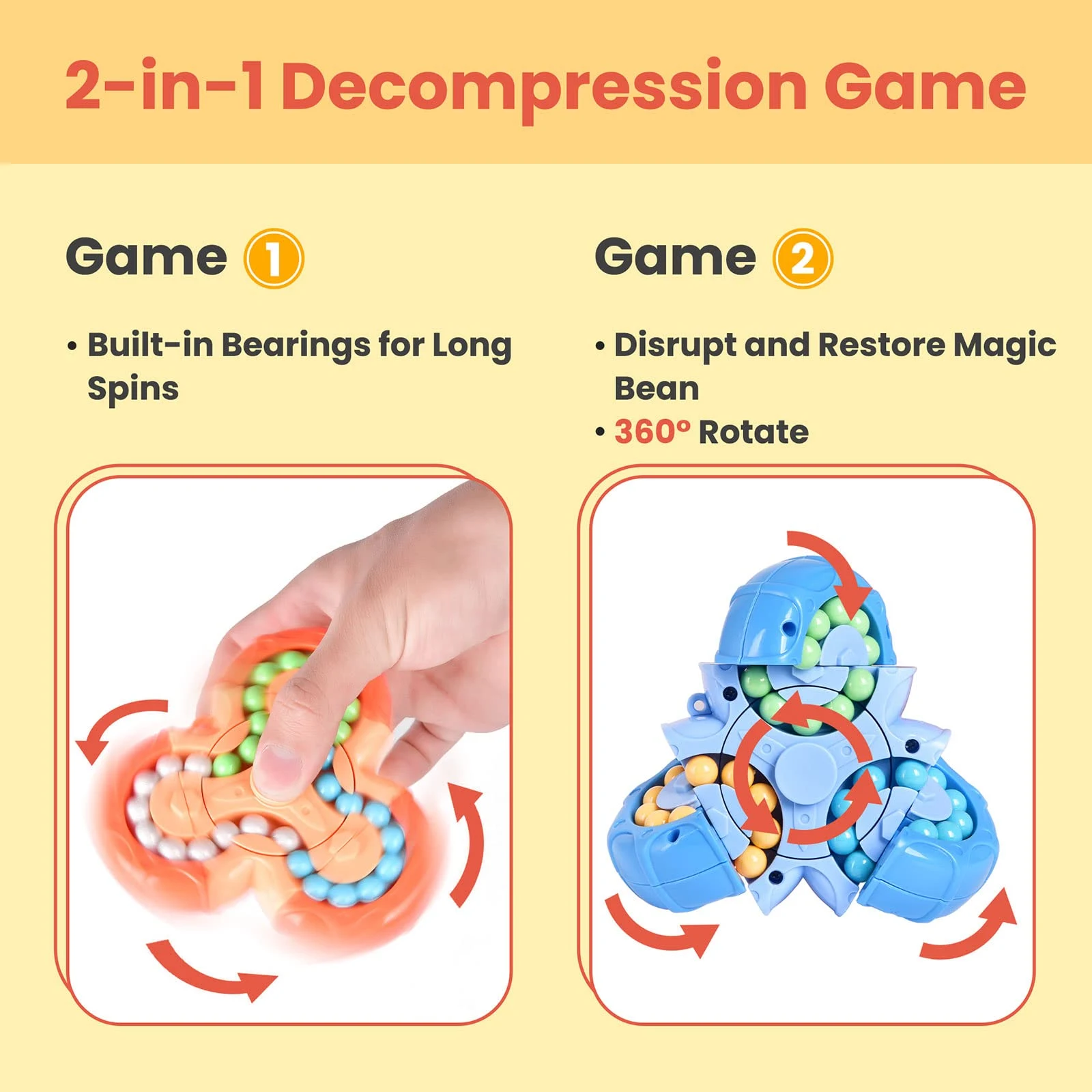 Quebra-cabeça Magic Bean 2 em 1, Cubo Giratório e Fidget Spinner. Jogo STEM Magic Ball para raciocínio. Presente perfeito. — foto 2