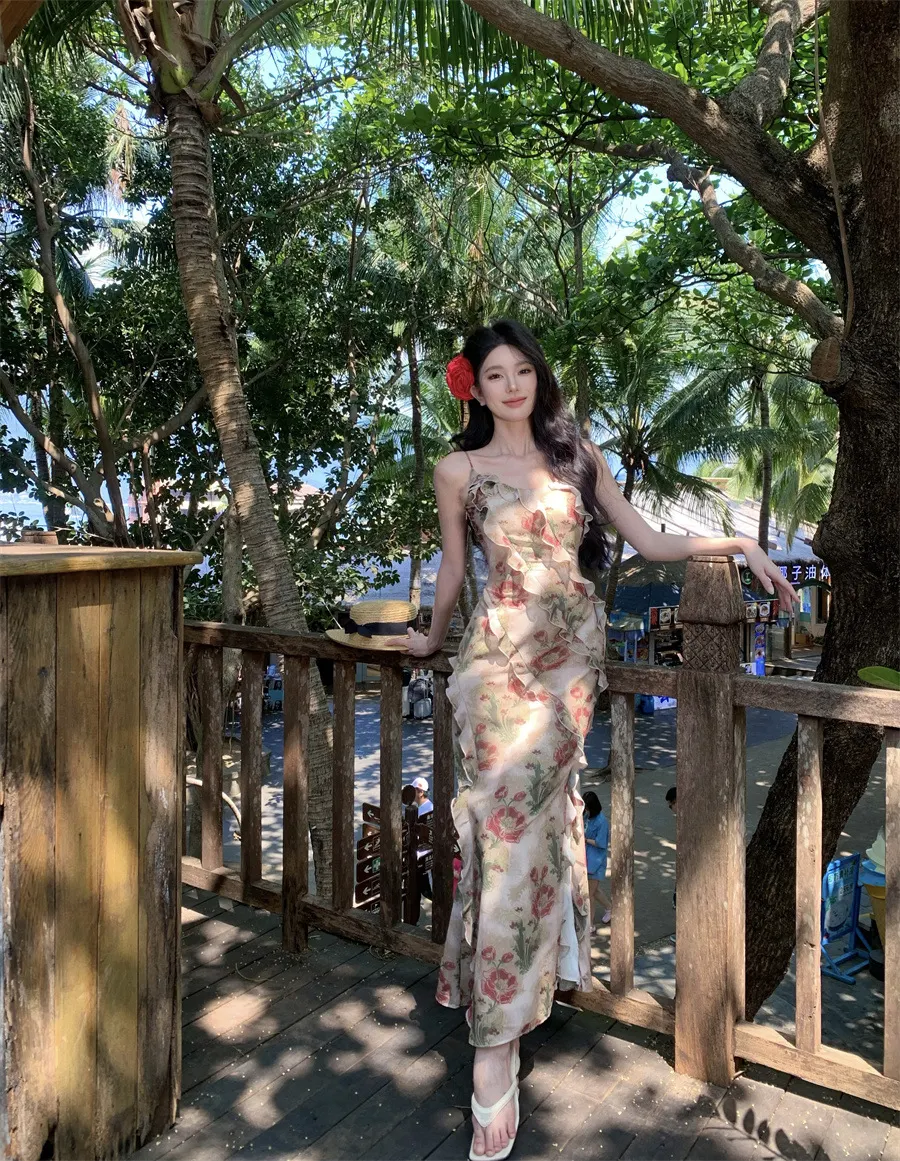 Title 11, Printed Ruffled Spaghetti Straps Dress