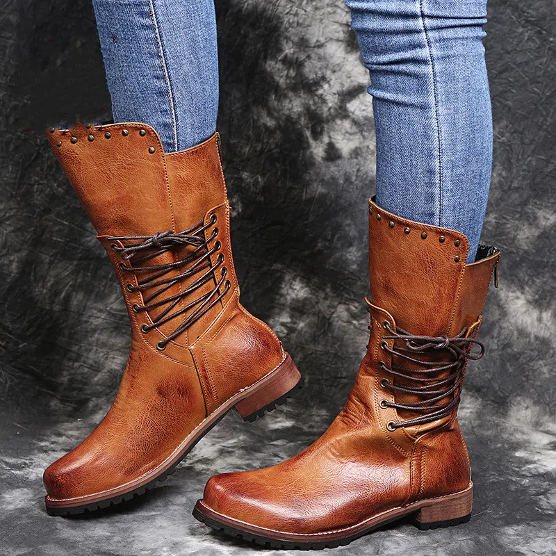 Large size low heel polished women's boots, offering an elegant and comfortable style, perfect for everyday wear and var — photo 3
