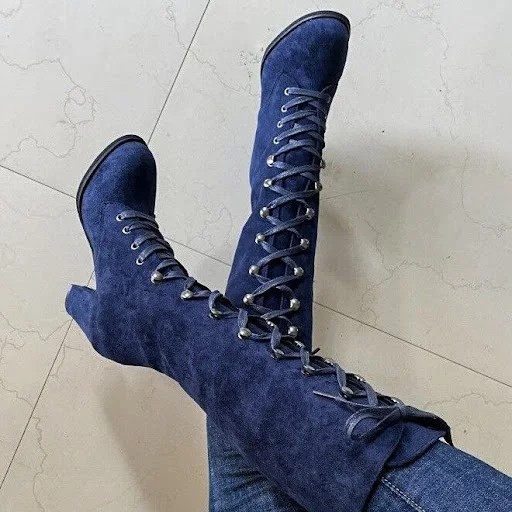 Title 2, Botas de moda em PU com salto quadrado e efeito...
