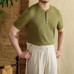 Camiseta masculina de manga curta com listras afundadas de Tencel e algodão para o verão, leve e respirável. — foto 6