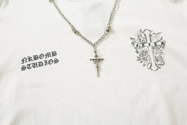 Title 8, Mens Vintage Necklace Cross Printed Long Sleev...