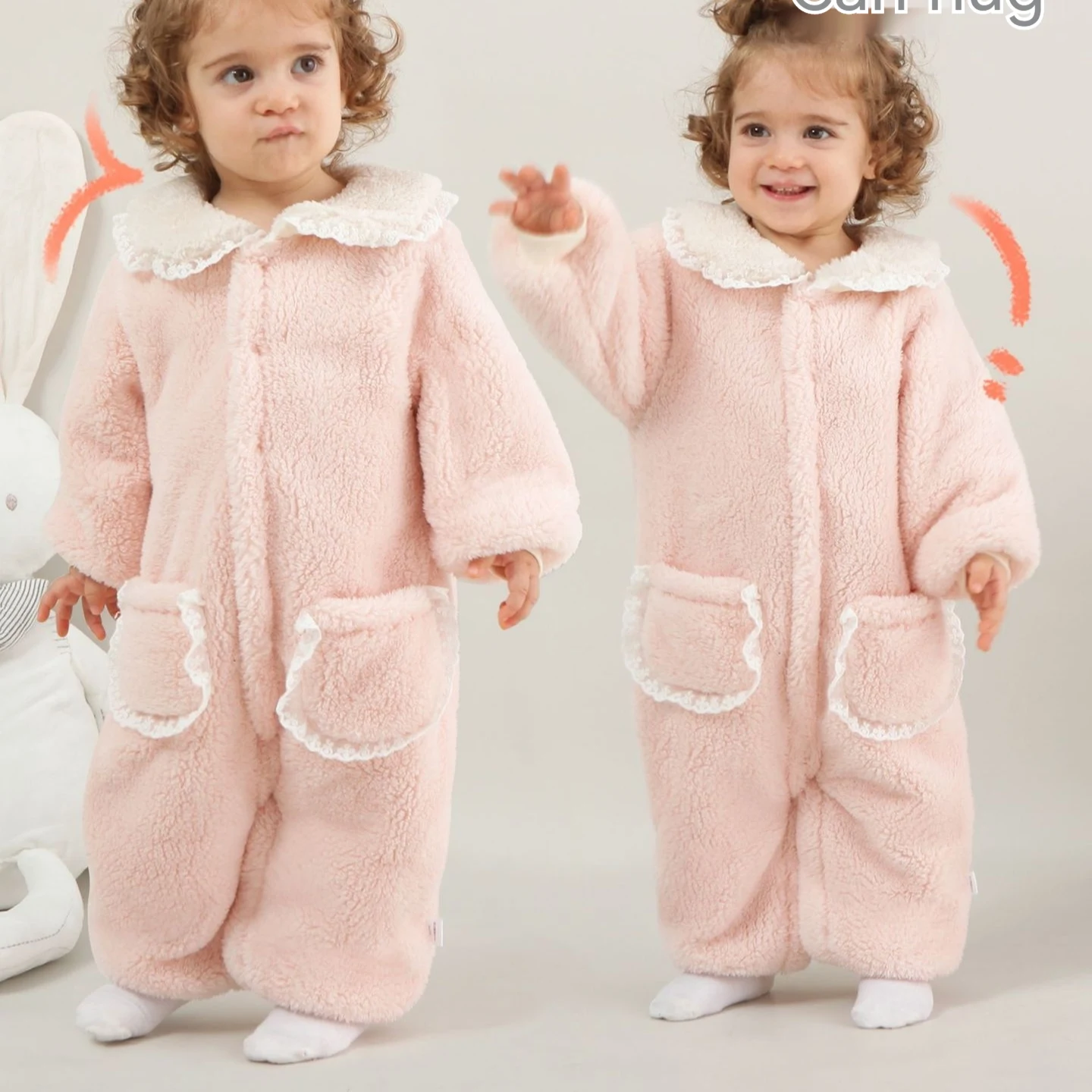 Baby Coral Fleece klimpak jumpsuit, zachte en warme eendelige outfit voor baby's, ideaal om te kruipen en te spelen, gemakkelijk aan en uit te trekken. — foto 5