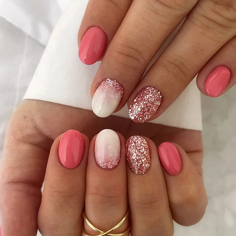 Sweet Summer White Rose Pink Wear Nail Oval Round Head European And American Style Fresh Artificial Nails — photo 9