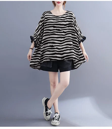 Title 11, Summer Womens Loose Plus Size Striped Batwing ...