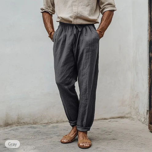 Men's Sports Trousers with Drawstring, Elastic Waist, Straight Leg, Solid Color, providing comfort and flexibility for a — photo 4