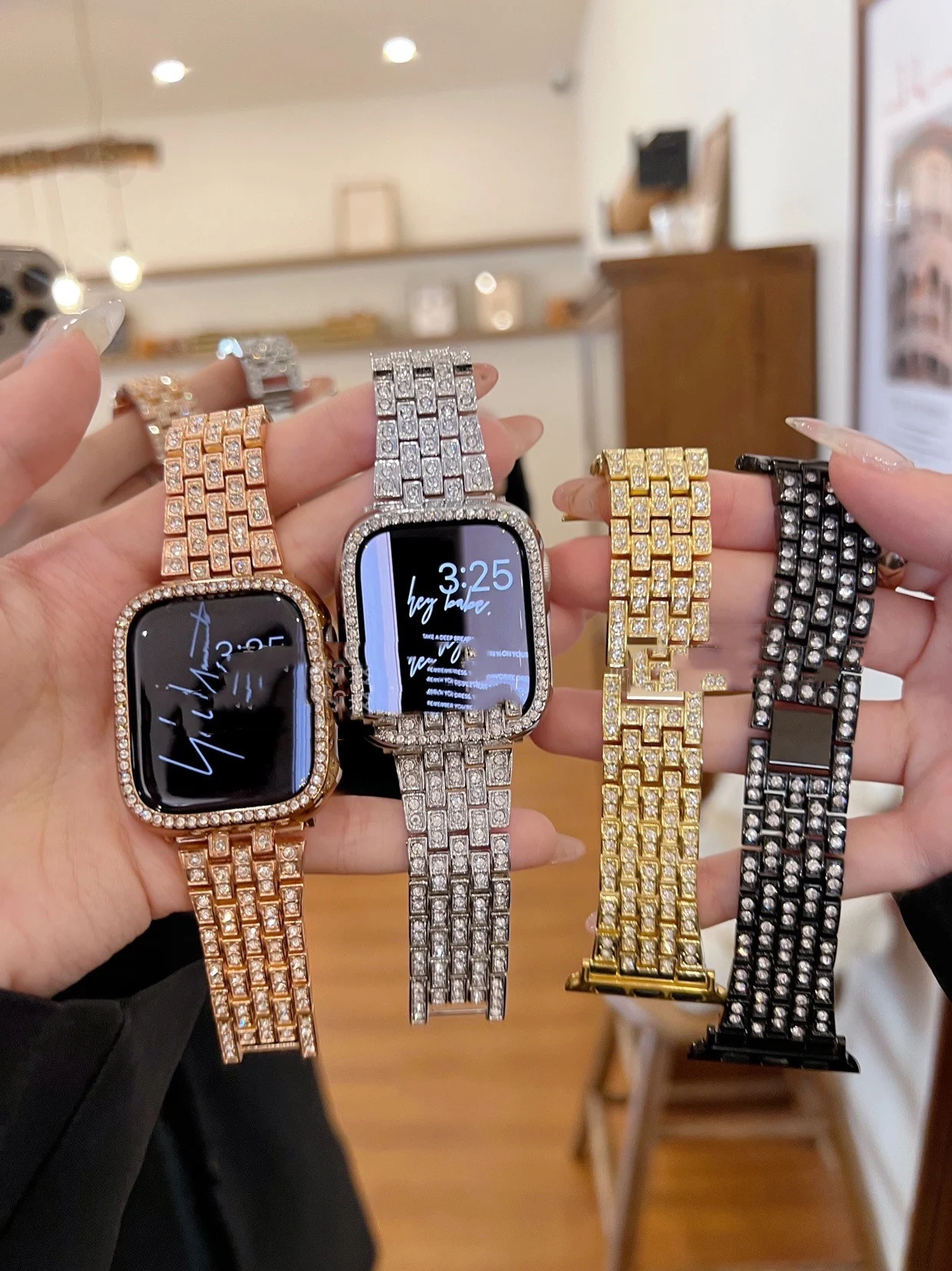 Title 4, Neutral Diamond Set Metal Stainless Steel Strap...