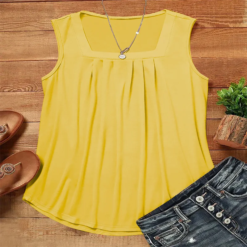 Title 6, Solid Color Summer Loose Casual Pleated Square ...