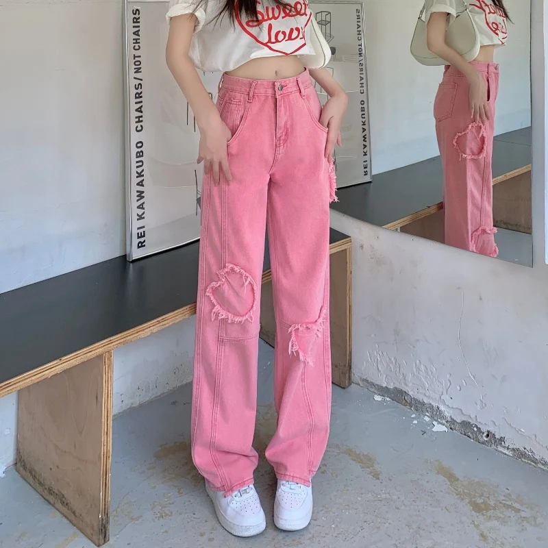 Title 1, Womens Heart Design Loose Jeans for a relaxed ...