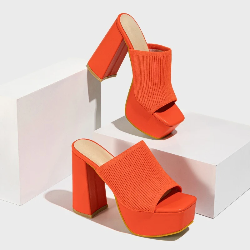 Summer Women's Knitted Fashionable Chunky Heel Waterproof Platform Outdoor Street Slippers for comfort and style. — photo 44