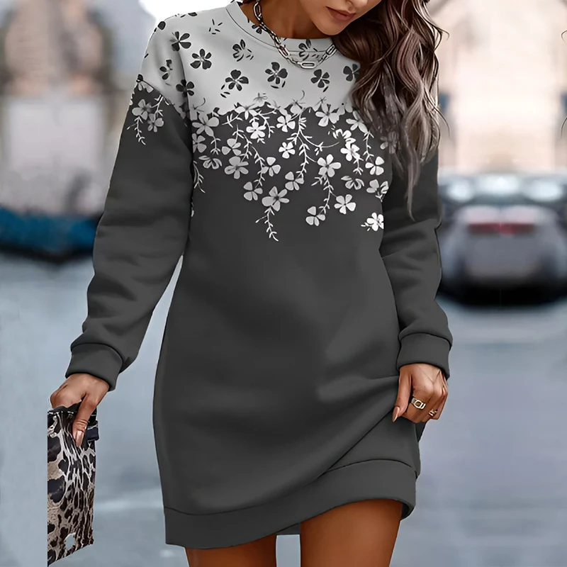 Suéter feminino casual de gola redonda, longo e solto, ideal para looks confortáveis e despojados, perfeito para o dia a dia com estilo. — foto 1